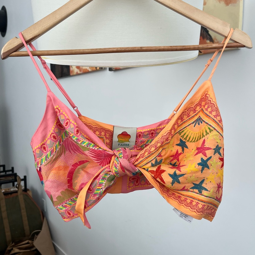 Farm Rio Mixed Scarves Tie Crop Top - Picture 3 of 7